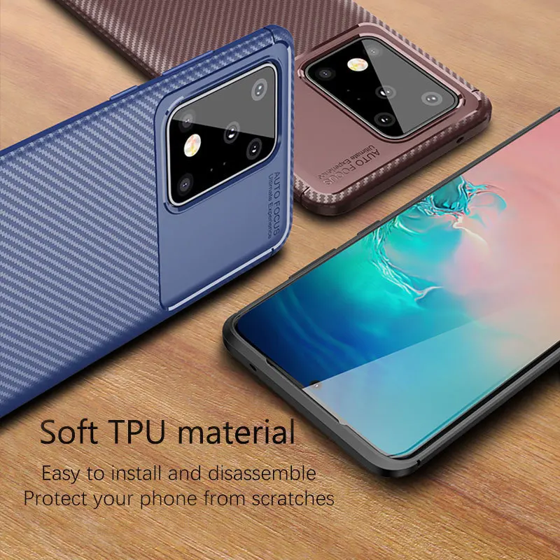 Чехол для телефона Samsung Galaxy S20 Ultra Plus чехол из углеродного волокна Мягкий силикон
