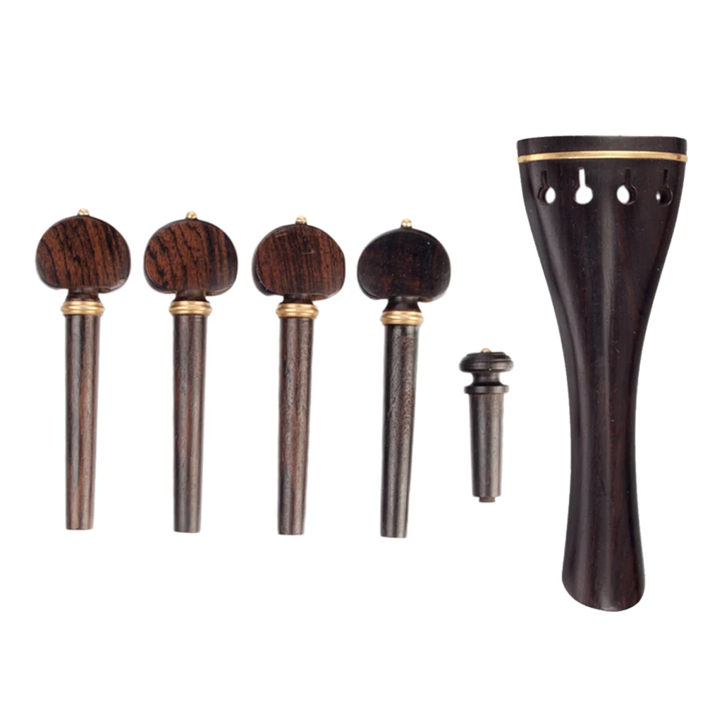 Ebony Wood Violin Parts Set Tailpiece + Tuning Peg + Endpin for 4/4 Fiddle.