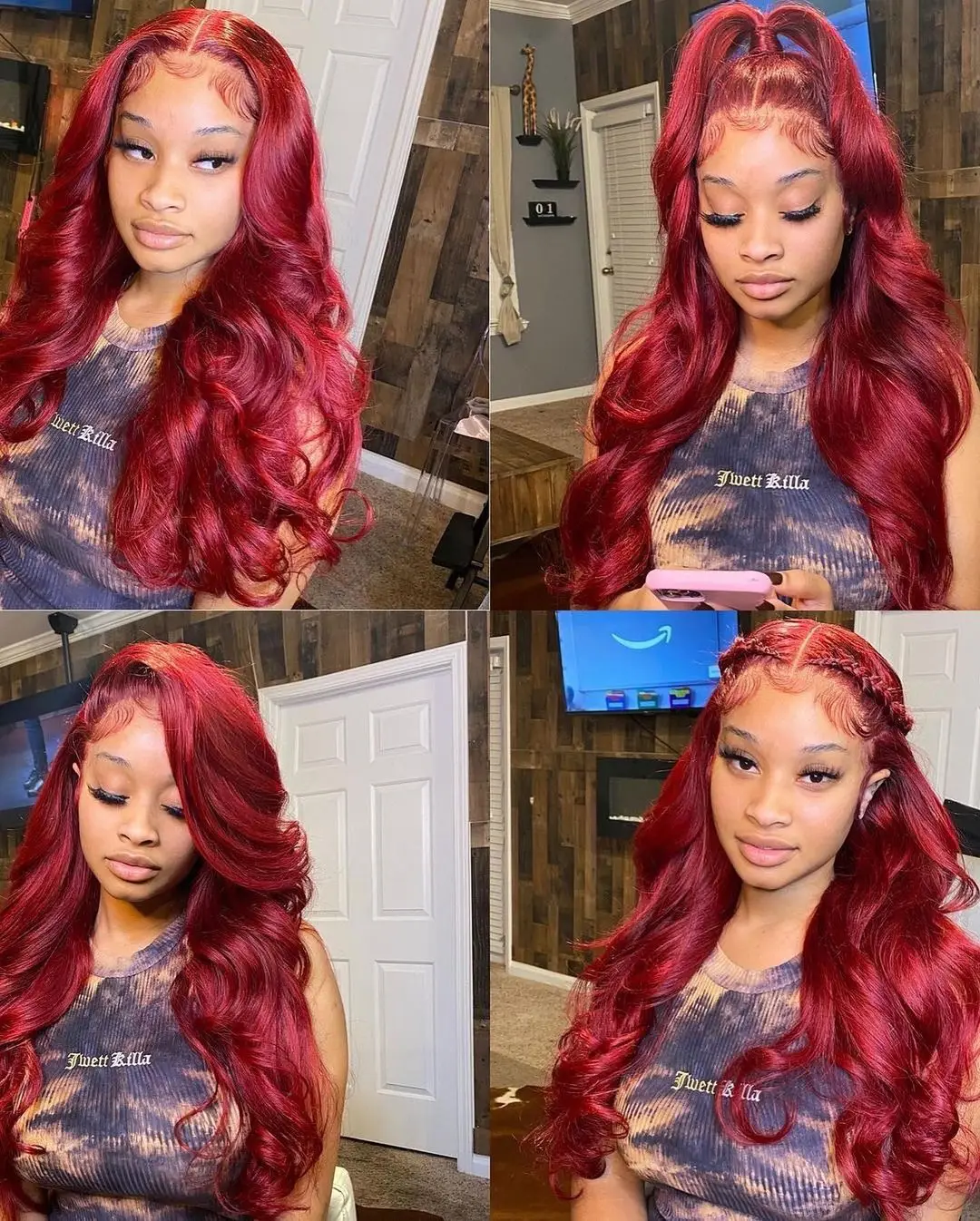 

Парик из красных человеческих волос, подчеркивающий тело, волнистый, предварительно выщипанный для черных женщин, 150% плотность, HD, прозрачн...