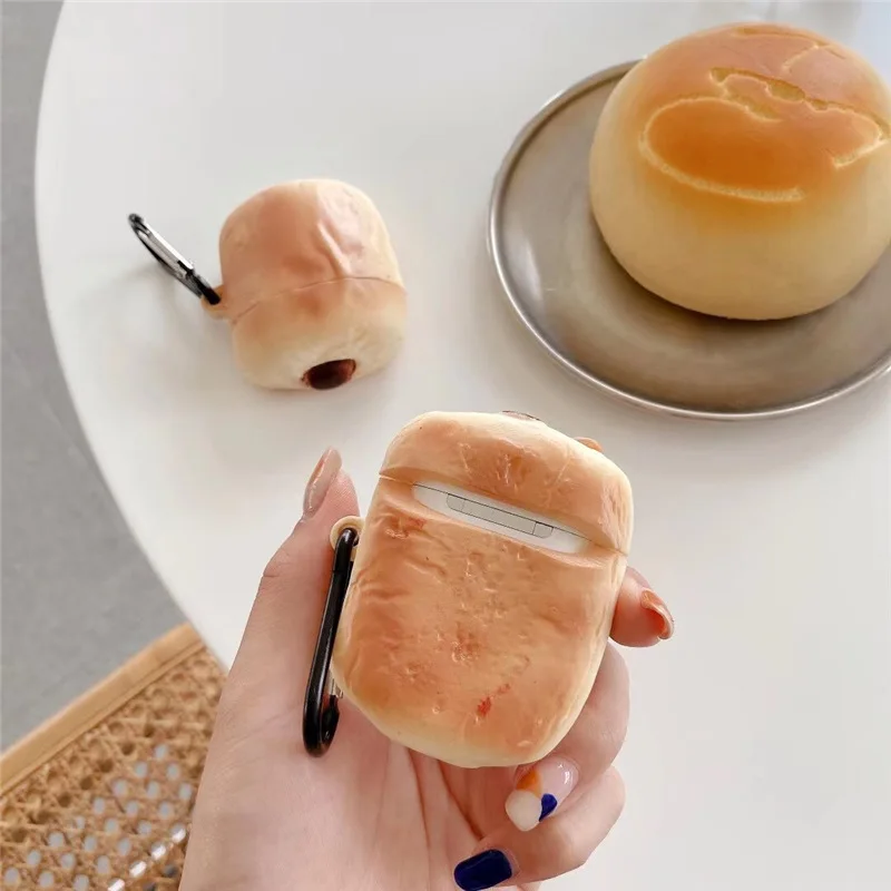 

For Airpod 1 2 Case Soft Silicone Bread Cute Cartoon Kwaii Wireless Earphone Cover for Airpods Case Funda Keychain