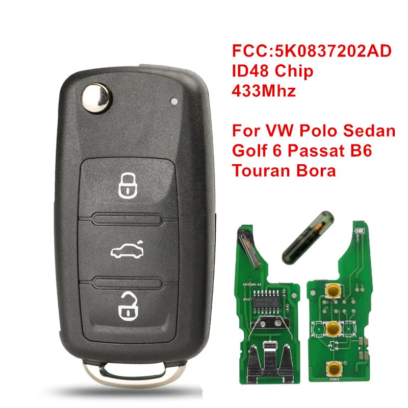 

Пульт дистанционного управления для VW Polo Sedan, Golf 6, Passat B6, Volkswagen Touran, Bora 5K0837202AD, 434 МГц