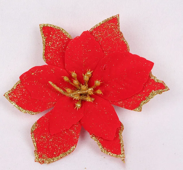 10 шт. красный блестящий цветок Poinsettia Рождественская елка украшения Рождественские украшения для дома Рождество год Декор вечерние принадлежности - Цвет: red 2