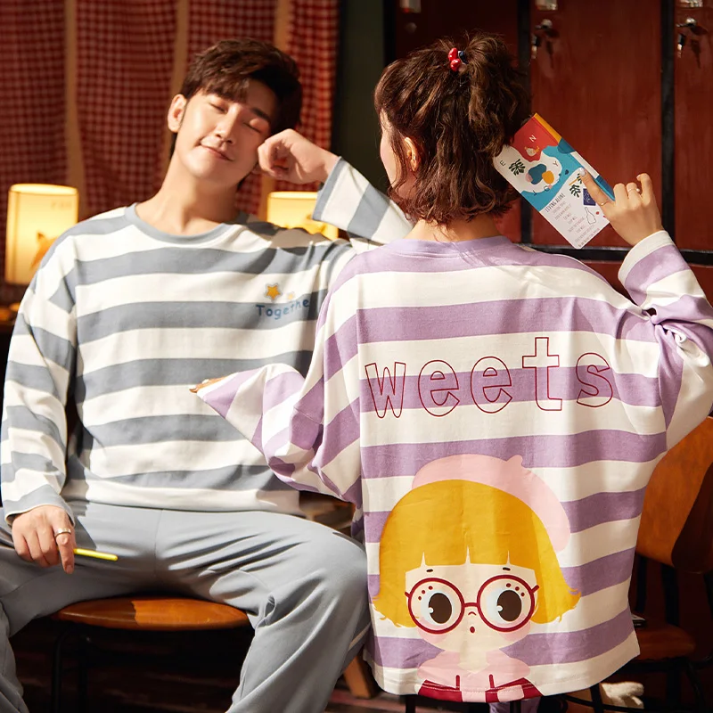 Новинка осенне-зимние пижамные комплекты из чистого хлопка для пар брюки