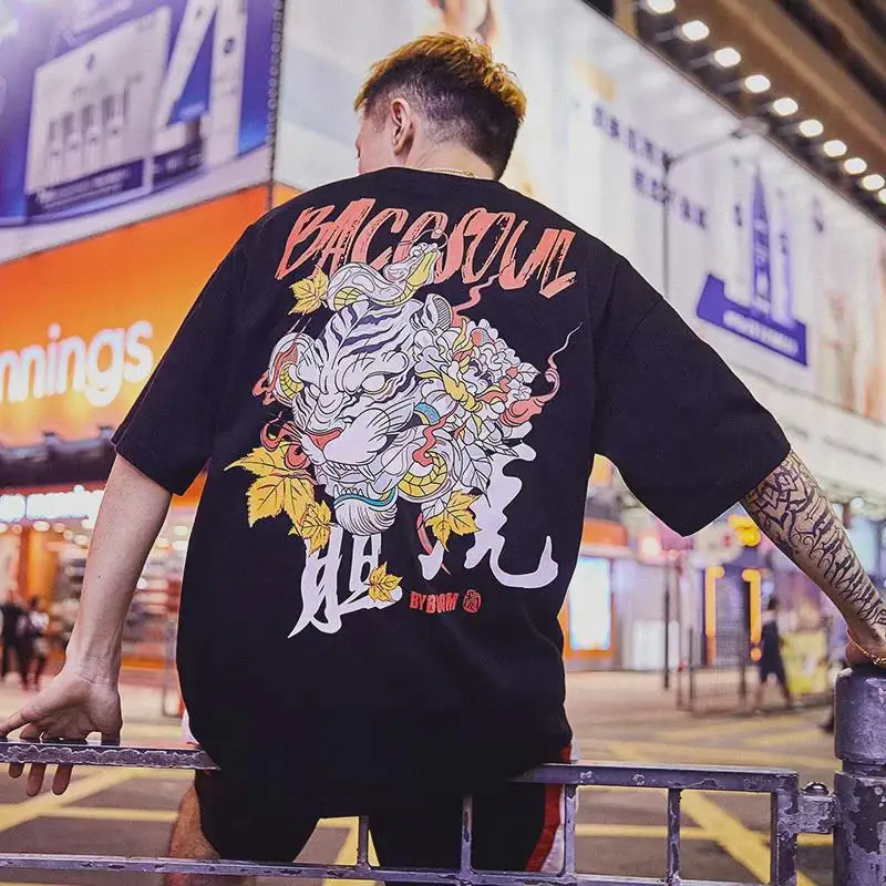 Японская уличная одежда с принтом тигра 100% хлопковая футболка Ukiyo Harajuku хип-хоп