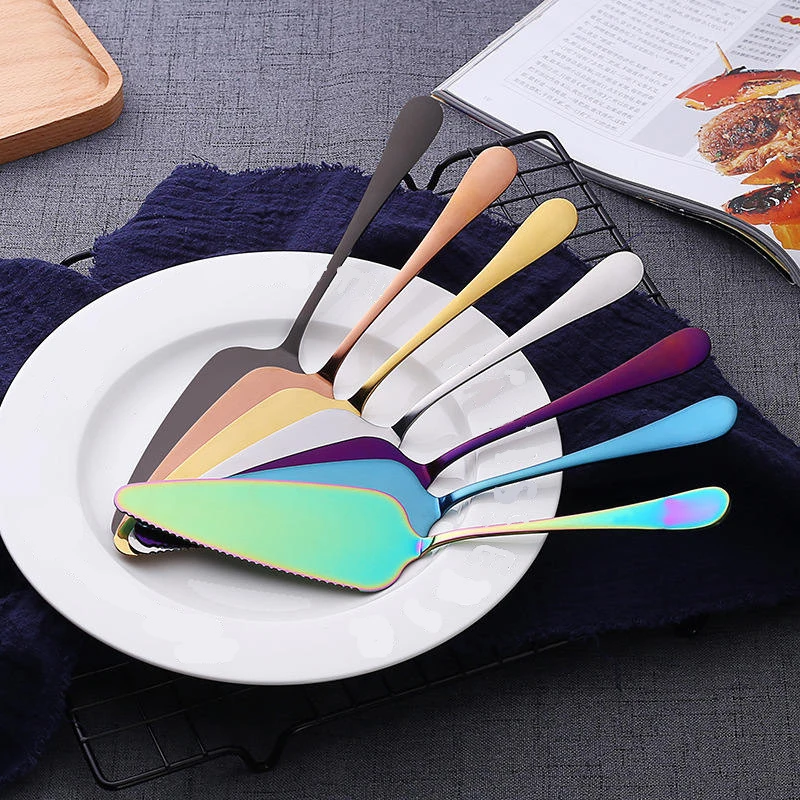 

1Piece Stainless Steel Serrated Pie Birthday Wedding Cake Knife Shovel Titanium Rose Gold Bright Black Baking Tools Accessories