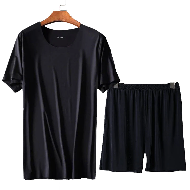 Мужской бесшовный костюм с короткими рукавами из ледяного шелка размера плюс