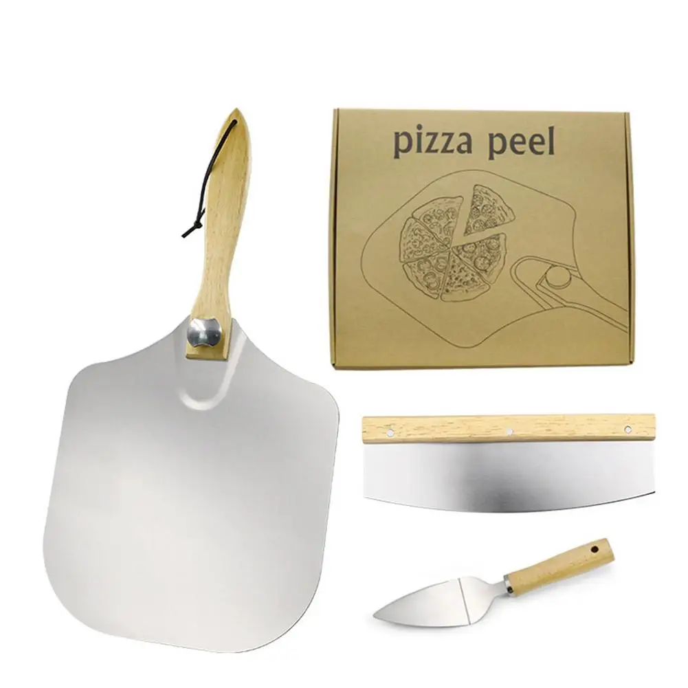 

3 Pieces Stainless Steel Pizza Shovel Set With Wooden Handle Non Stick Pizza Spatula Scraper Baking Tool Kitchen Gadgets