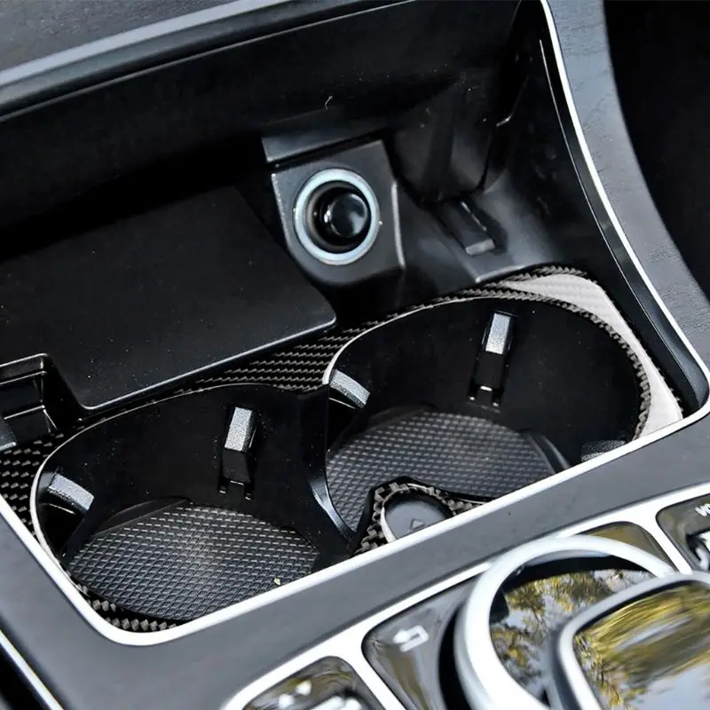 Car Styling Carbon Fiber Water Cup Holder Frame Trim Sticker For Mercedes Benz C Class New E class GLC C200 W205 C180 GLC260 | Автомобили