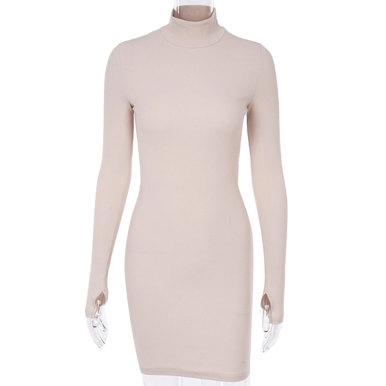 Соблазнительное женское осеннее однотонное облегающее мини платье с высоким