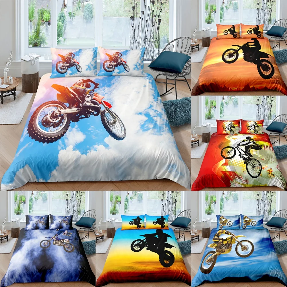

Motocross Rider Bedding Set For Boys Adults Kids Blue Sky 3D Duvet Cover Bed Cover Single King Double Size Quilt Covers 2/3pcs