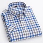 Мужская Повседневная рубашка в клетку, голубая Удобная рубашка с короткими рукавами, из 100% хлопка, не требует особого ухода