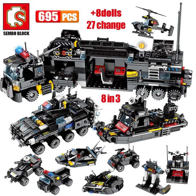 SEMBO 695 шт. SWAT военная серия грузовик автомобиль строительные блоки вертолет