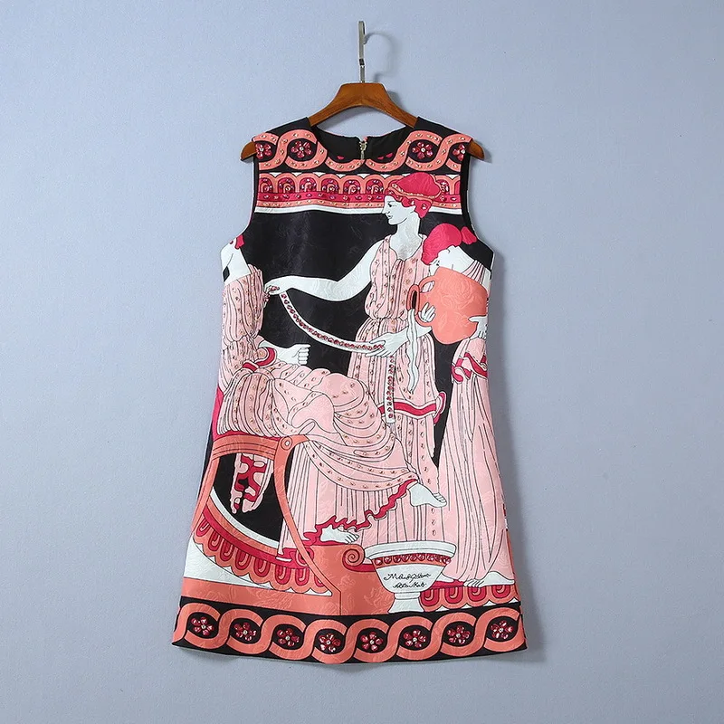 

American European women's and autumn winter 2021 new style Sleeveless heavy work beads Jacquard dress in cartoon print