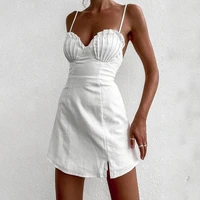 sexy white slip dress women summer 2021 shell corset fashion halter prom party split mini dress clothes vestidos mujer
