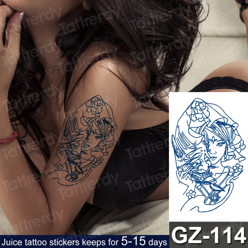 

Временные тату-наклейки с синими чернилами и соком, стойкие японские татуировки гейши для индийских девушек, сексуальные тату для женщин, р...
