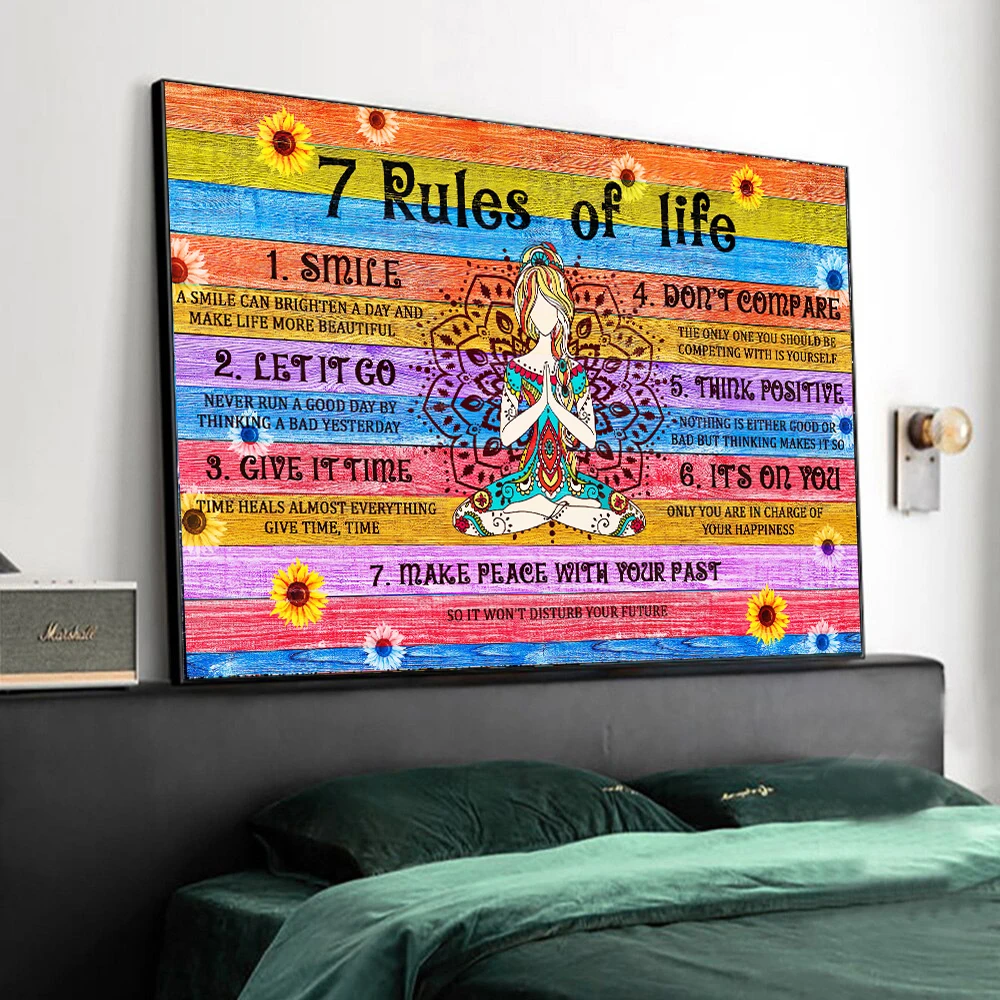 Современный плакат и печать на 7 правилах жизни настенное искусство Йога Будда