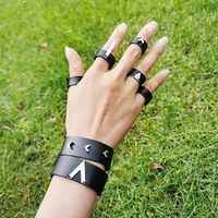 2020 black genuine leather ring for women punk simple handmade design amazing width fashion warp ring homme jewelry