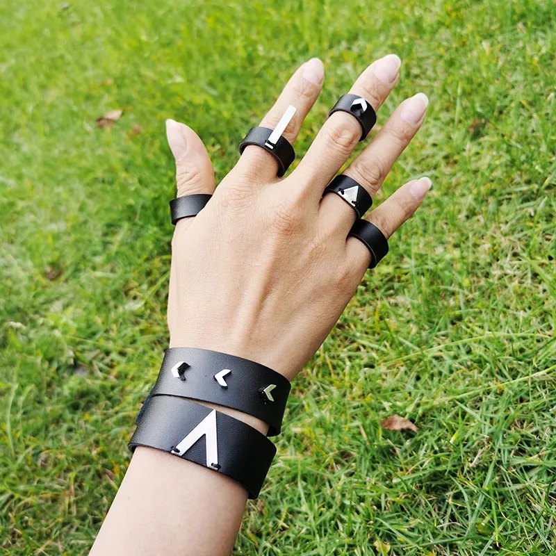 Женское кольцо из натуральной кожи черное ручной работы в стиле панк 2020 |