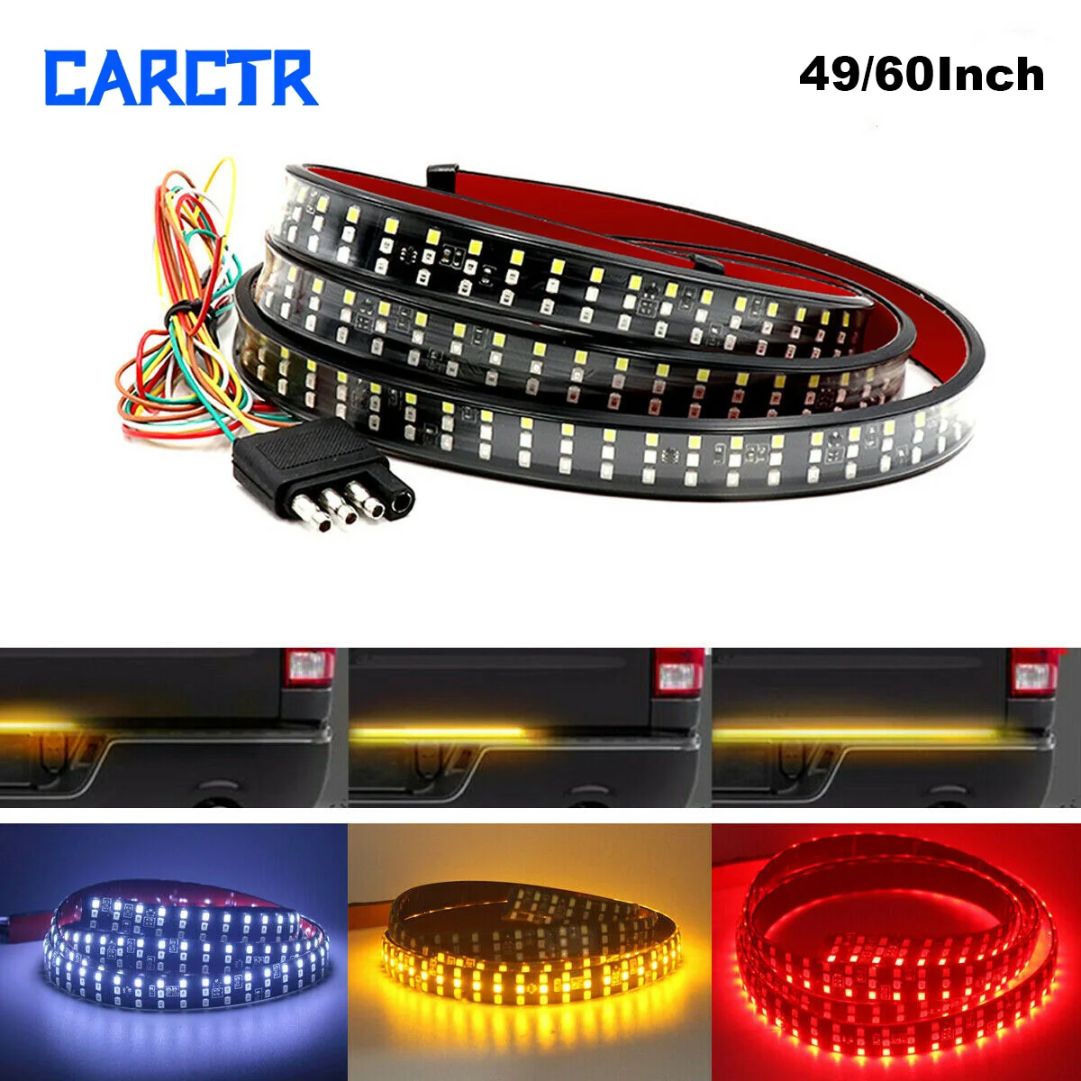 

CARCTR 49/60Inch Car Strip Taillight Tri-color Marquee Streamer Warning Turn Signal Rear Tail Running Reverse Double Flash Light