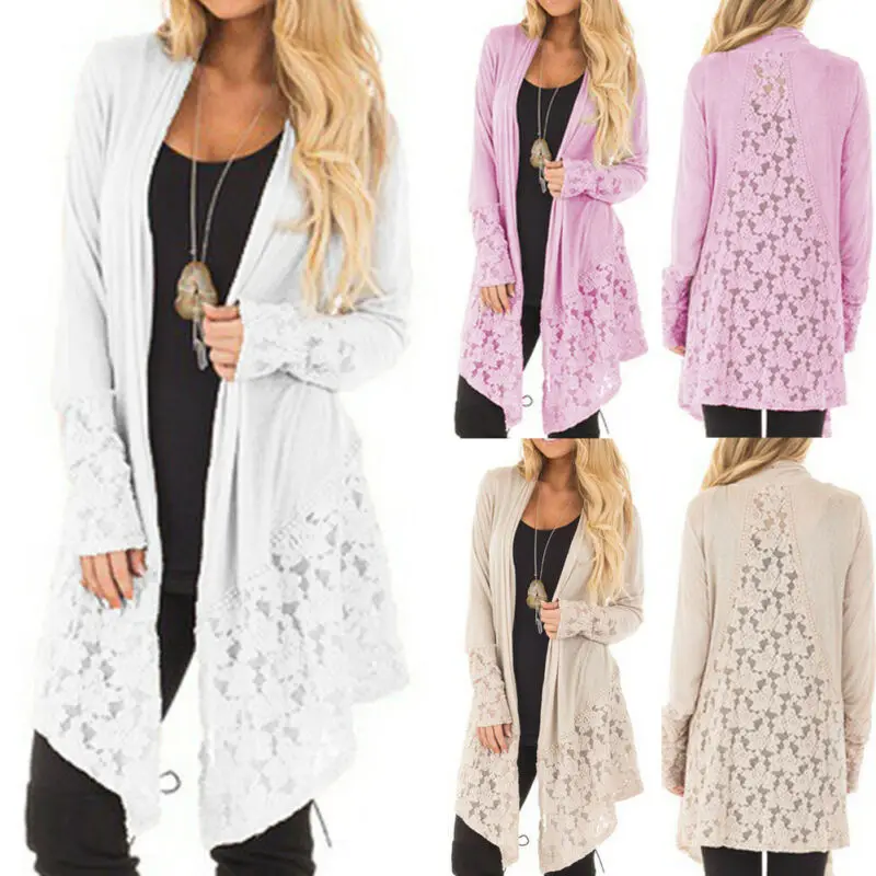 Женский мешковатый кардиган длинный вязаный Свитер оверсайз на молнии с ажурным