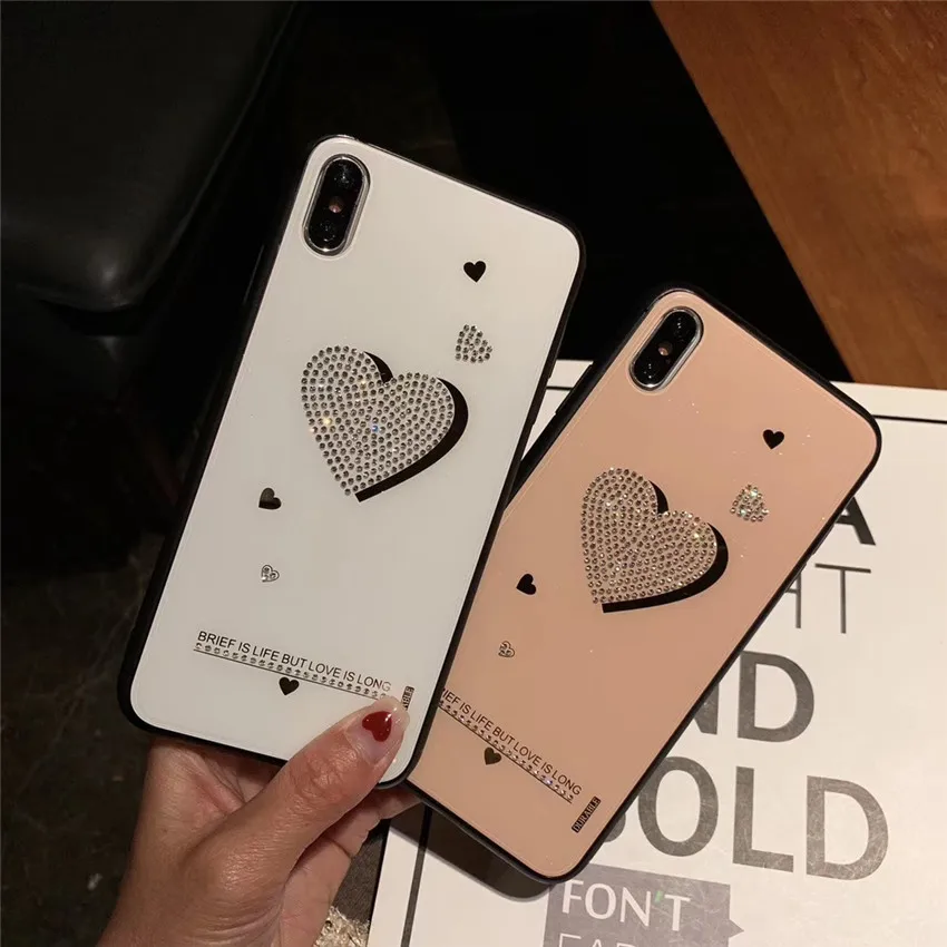 Чехол для iPhone 7 6s 8 Plus 6 X Xs Xr Max блестящий чехол со стразами с сердцем защитная