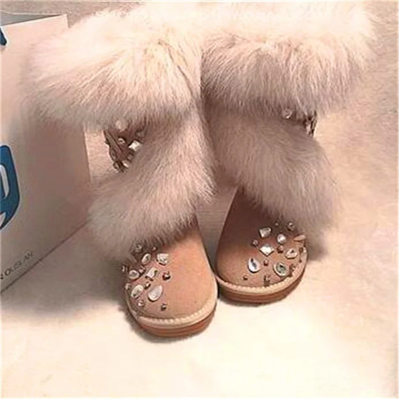 

Ботинки большого размера ручной работы из нубука и кожи с лисьим мехом