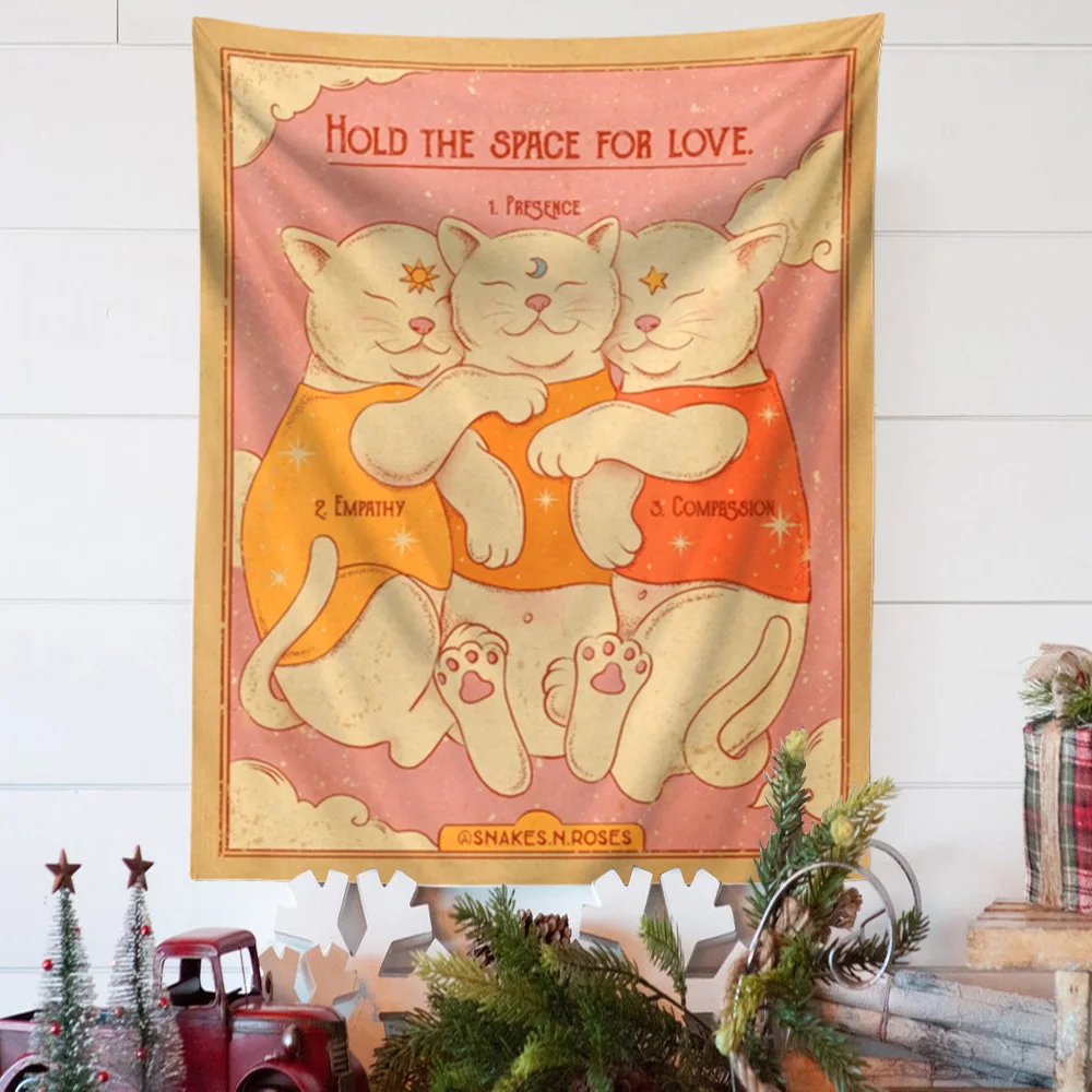 Милый котенок фаза Луны гобелен на стену ручная работа хиппи Цветочный декор