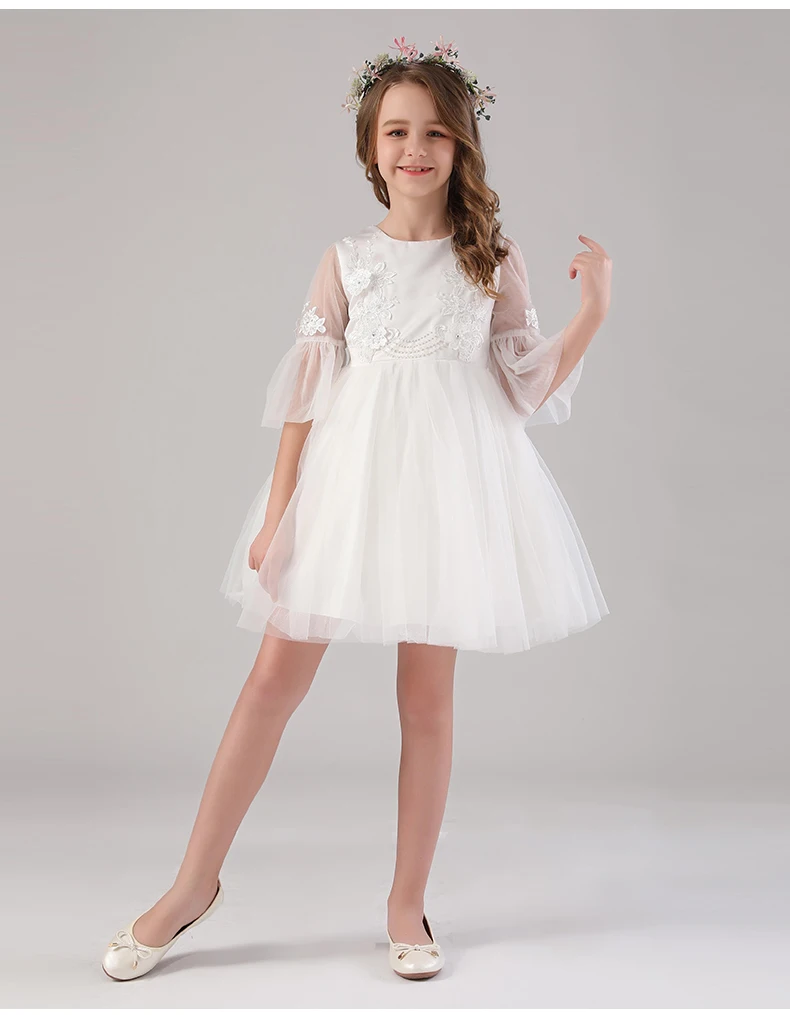 Nimble принцесса цветок с расклешенными рукавами аппликация бисер ручной работы Цветочная фея платье для свадьбы подружки невесты и праздничная одежда