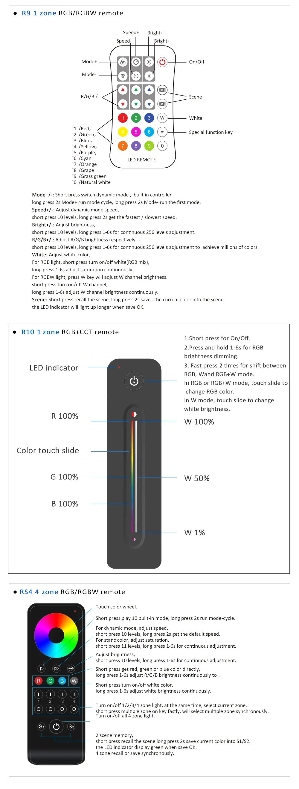 em 1 com dimmer rgb, cct rgbw