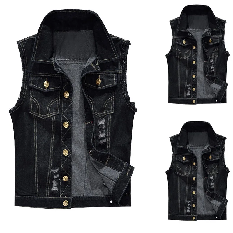 

Cotton Jeans Sleeveless Jacket Vest Men Plus Size 6XL Black Denim Jeans Vest Male Cowboy Outdoors Waistcoat Men Jacket