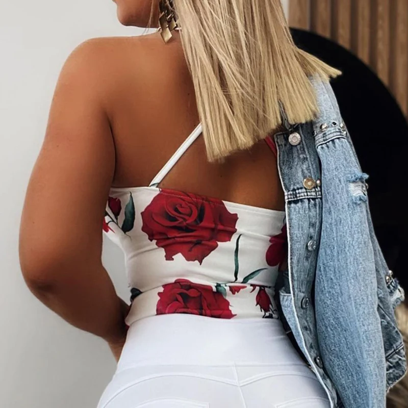 

Women Fashion Sexy Hollow Out Lace Floral Print Tops Summer Elegant Straps Sleeveless Blouse Shirts Ladies V-Neck Sling Blusa