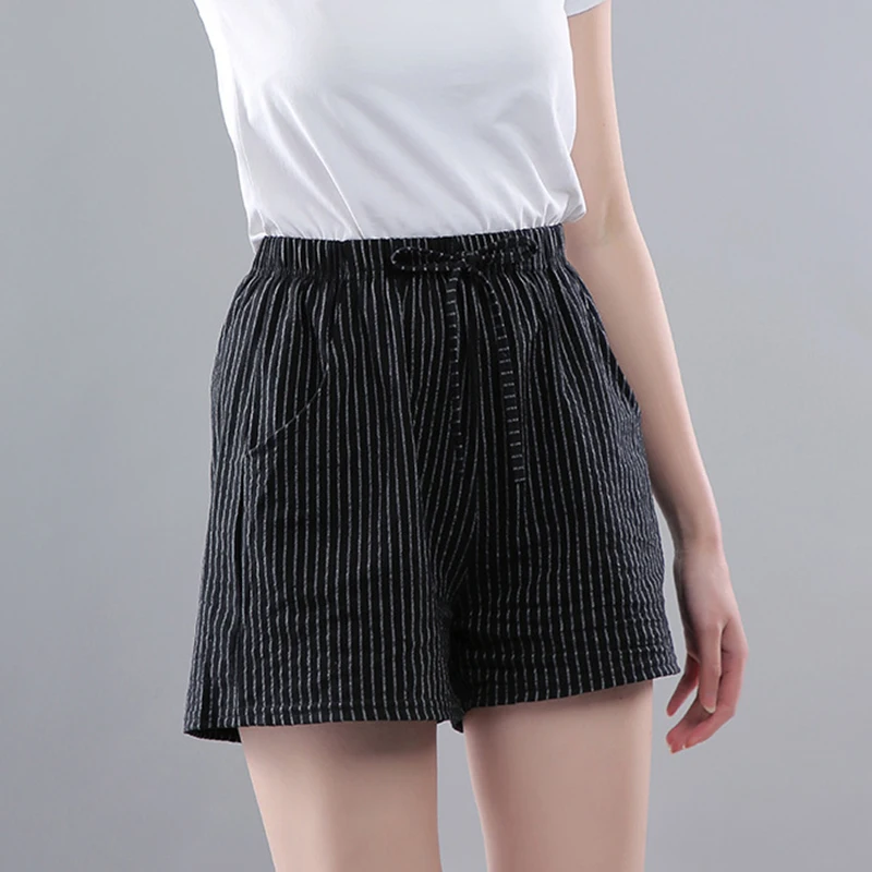 

Lucyever Summer Striped Women's Shorts 2021 Casual Cotton Pockets Sports Short Pants Femme Black Yellow High Waist Shorts Women