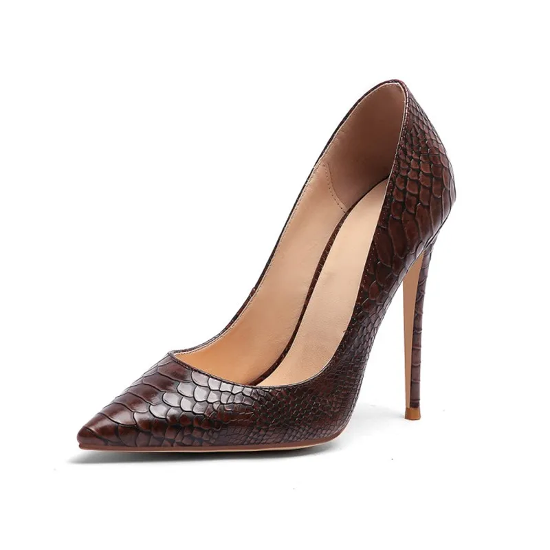 

SHOFOO shoes,Beautiful fashionable lady's shoes , snake grain leather, about 12cm high-heeled women's shoes,pointed toe pumps.