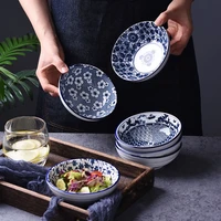 2pcs shallow bowl chinese ceramic bowl ramen salad bowl set household rice bowls noodle bowl blue and white porcelain tableware