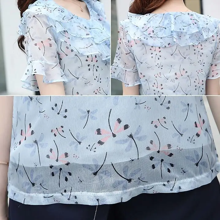 

2020 Summer Women Loose Blouses Office Costume Kimono Chiffon Shirts Fashion Sexy V-Neck Tops Hollow Out Flare Sleeve Shirt F10