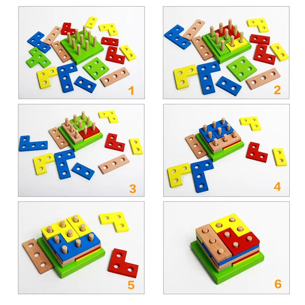 

Creative Colorful Wooden Sorting Puzzles Board Geometric Shape Stacker Education Kids Toy