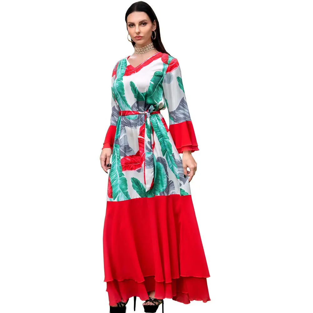 

Eid Mubarak Muslim Fashion Abaya for Women Dress Satin Vestido Arabic Abaya Dubai Islamic Caftan Flower Print Maxi Robe Dresses
