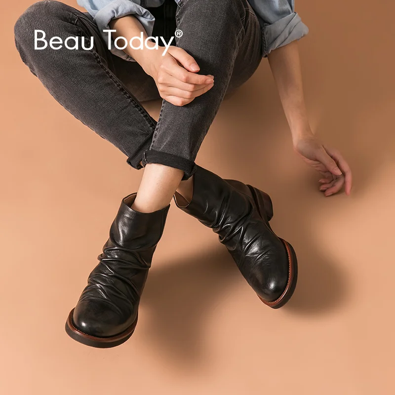 Женские ботильоны с круглым носком BeauToday зимние модные ботинки ручной работы из