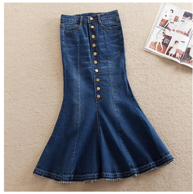 Plus Size XS-8XL Women Denim Skirt Saias Trumpet Mermaid Skirt Spring Autumn Jeans Bodycon Maxi Long Skirts Ropa Faldas Cortas - Цвет: 2