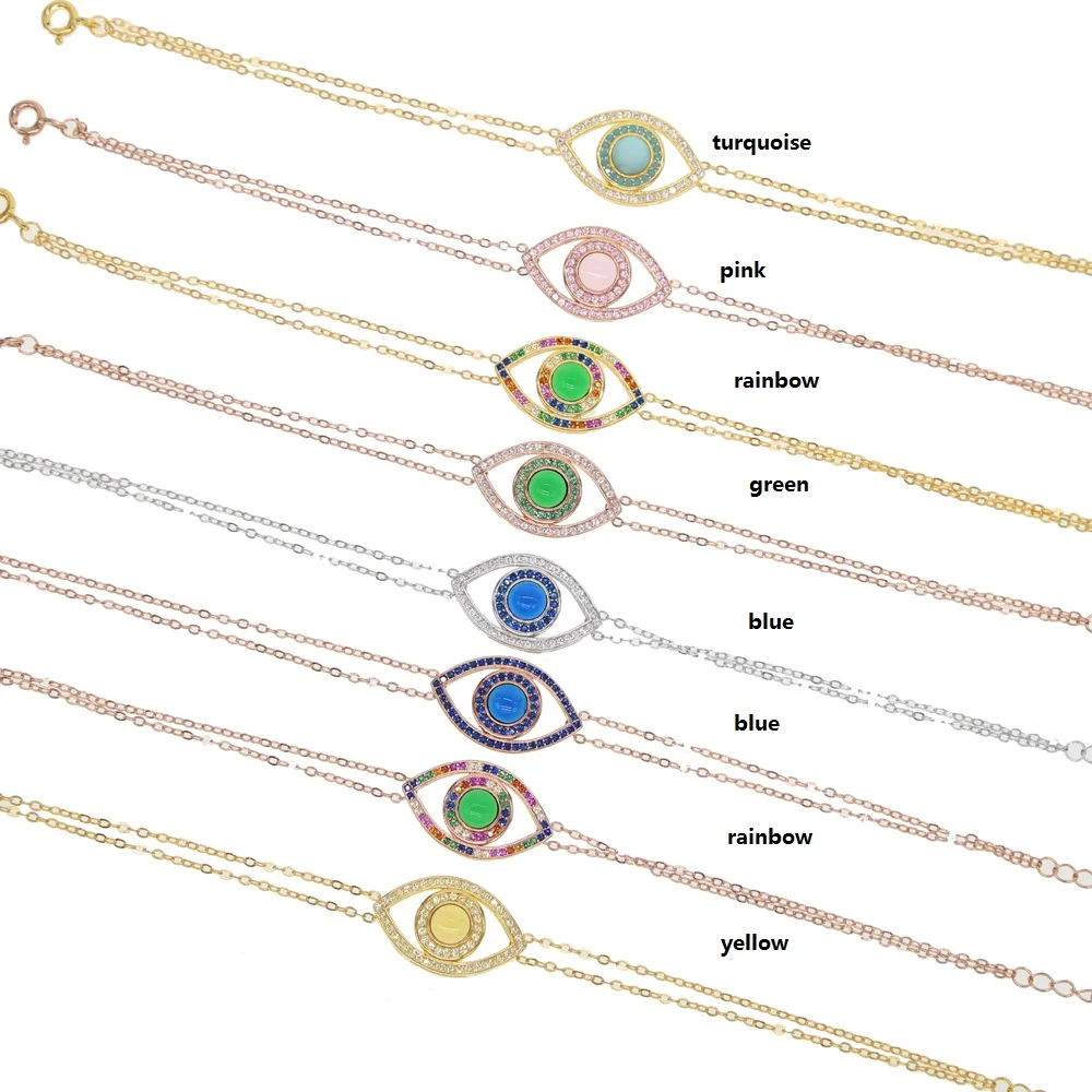 Натуральная 925 стерлингового серебра Красочные сглаза браслет цепь 8 видов