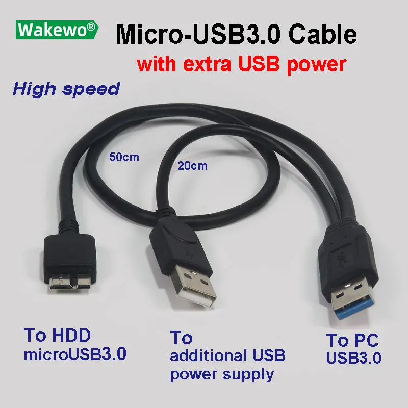 WAKEWO Micro USB3.0 два внешних USB кабеля типа А для мобильного жесткого диска с