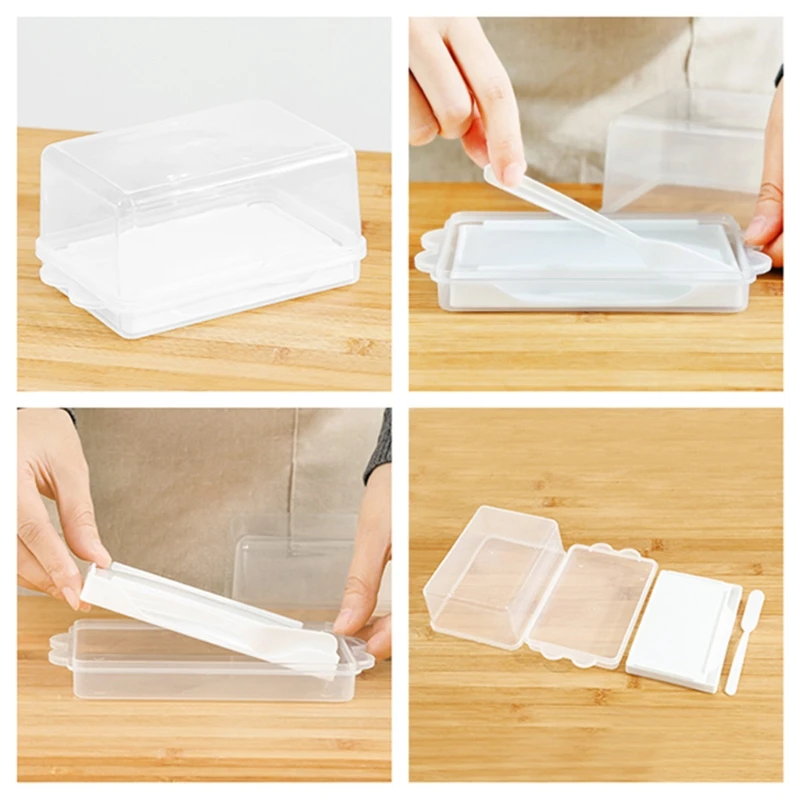 

K5DC Butter Dish Box Holder Tray with Lid and Knife Cheese Board Server Crisper Transparent Plastic Storage Container Kitchen