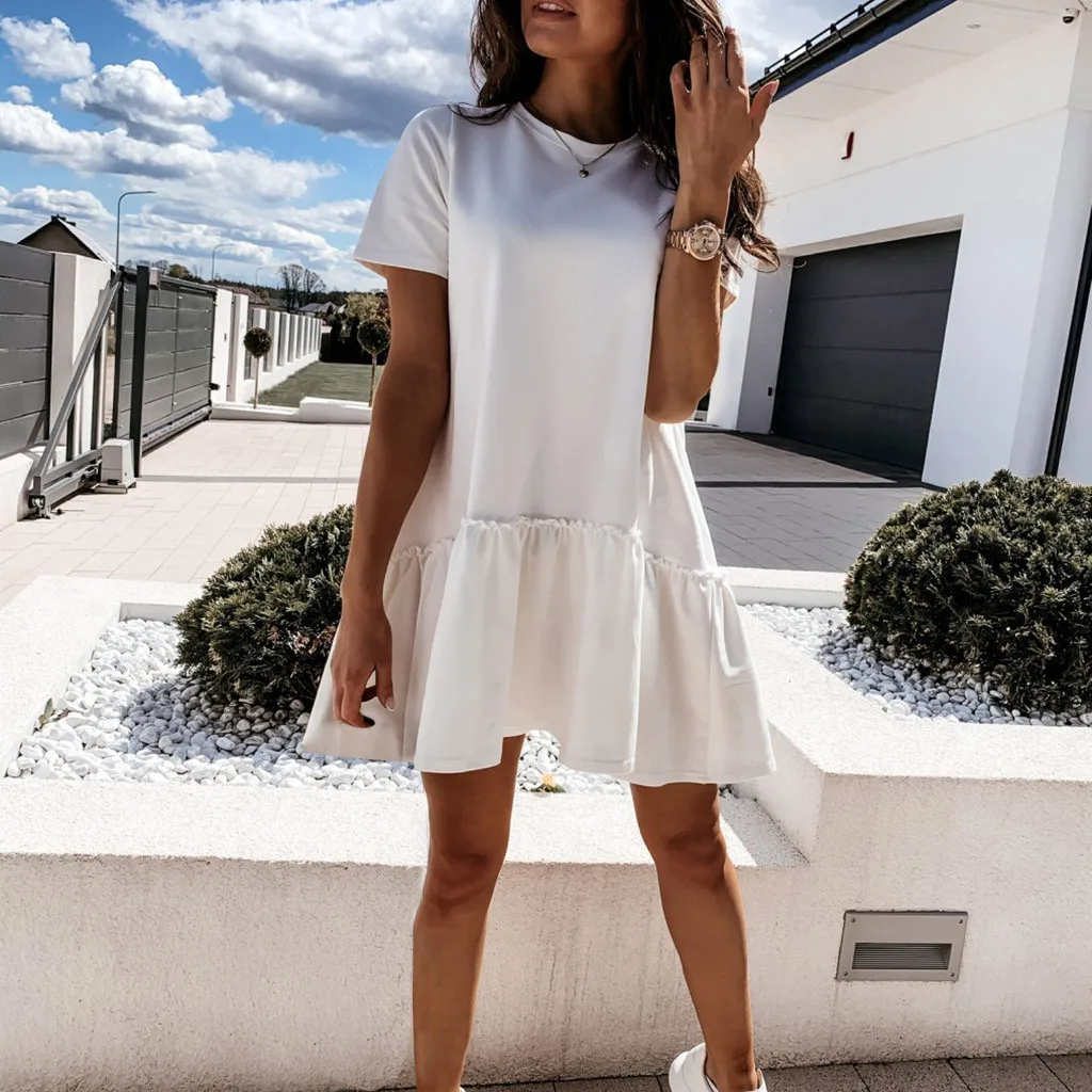 Элегантное женское летнее однотонное платье-трапеция повседневное свободное