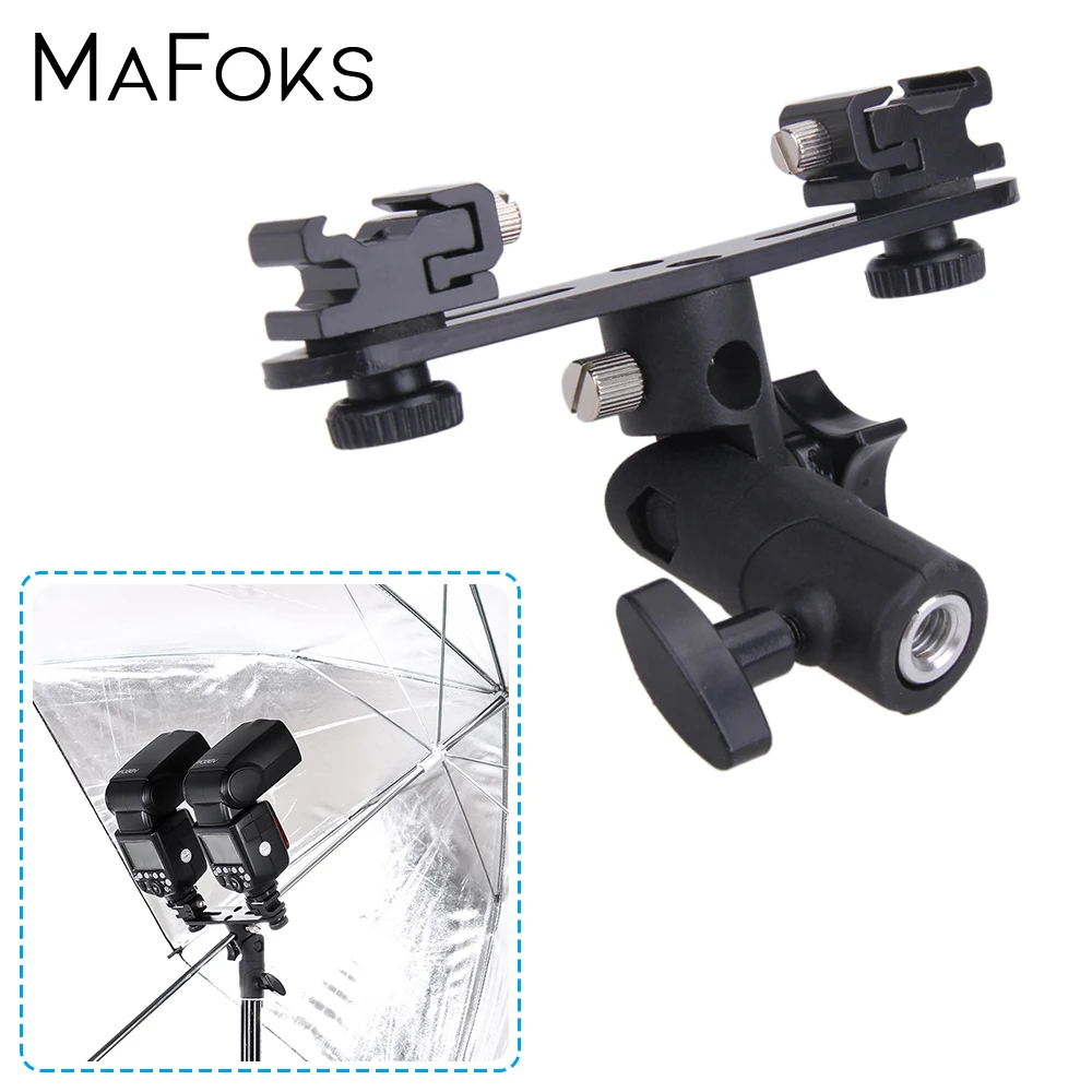 Универсальный двойной кронштейн для вспышки Горячий башмак стойка зонтик