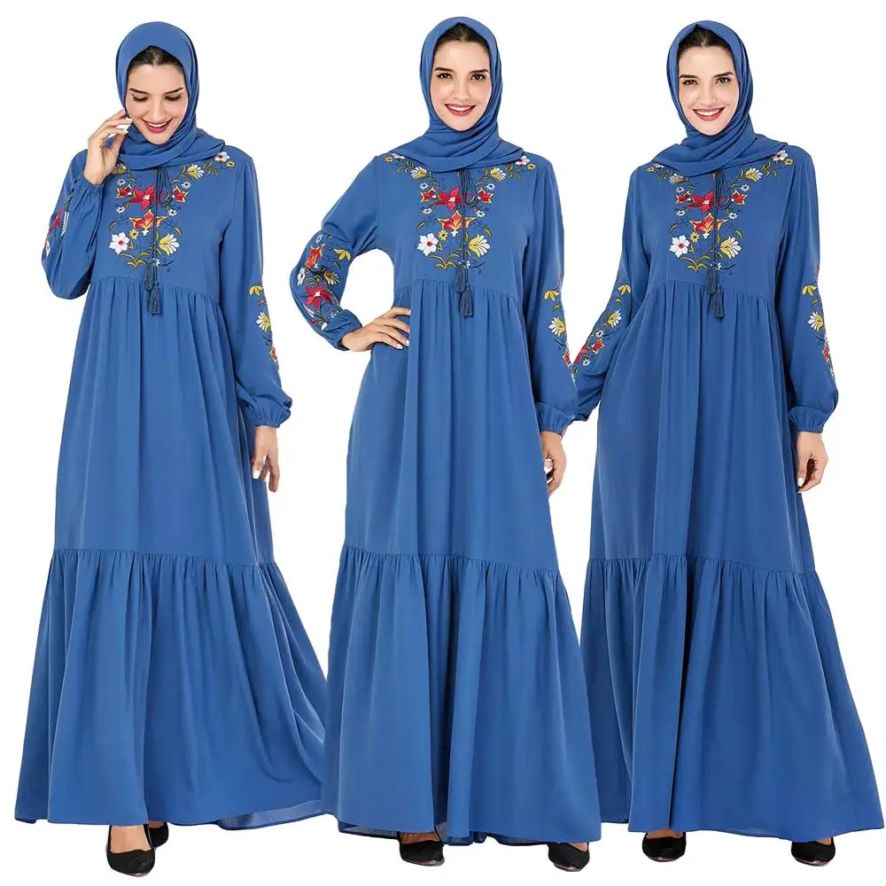 Модные женские туфли с цветочной вышивкой Абая для мусульман платье свободные