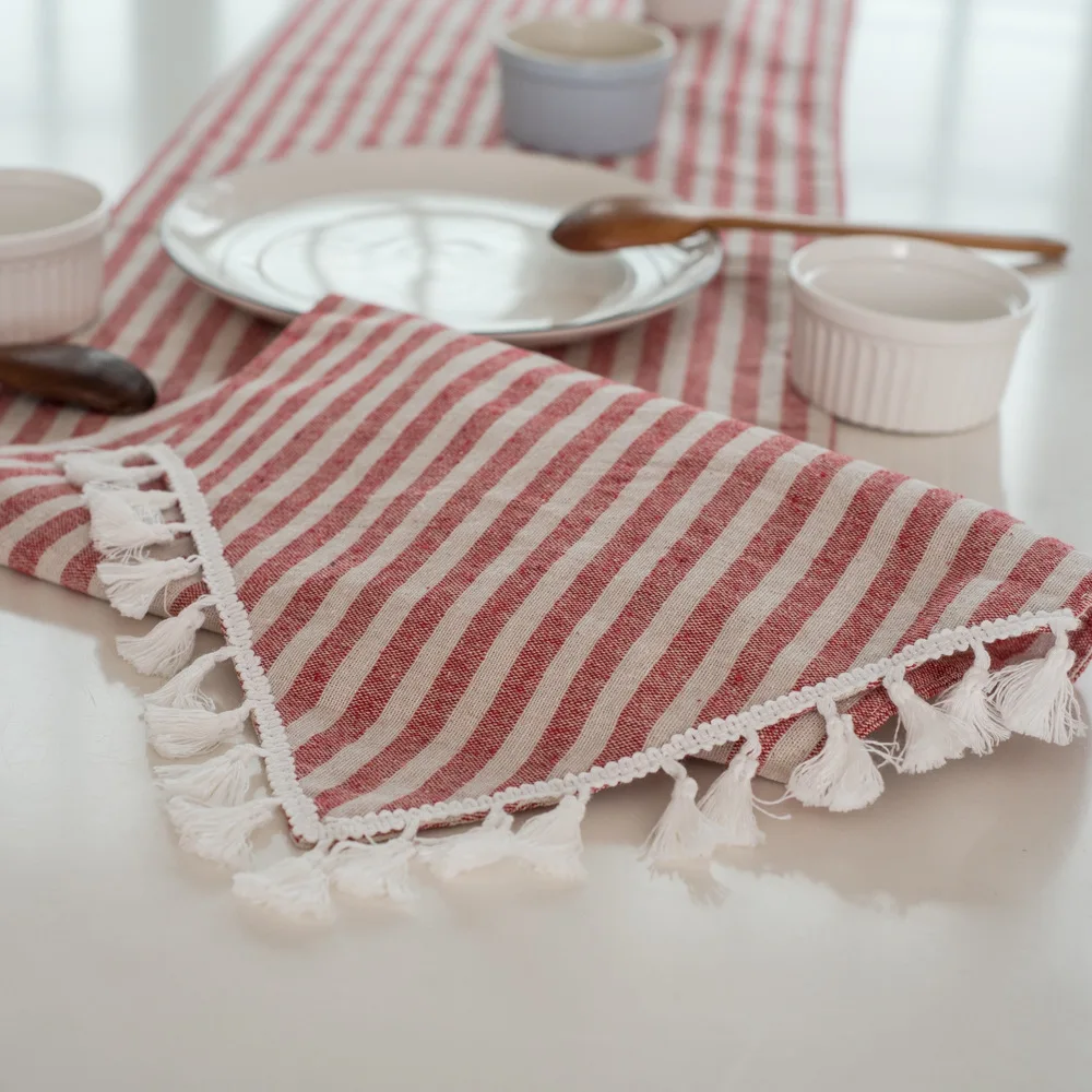 Скатерть в красную полоску с кисточками домашний декор Рождественская скатерть
