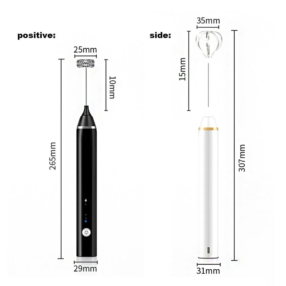 

Handheld 2 Versatile Stainless Steel Whisks USB Rechargeable Electric Blender 3 Speed Adjustable Milk Frother Mixer Foam Maker