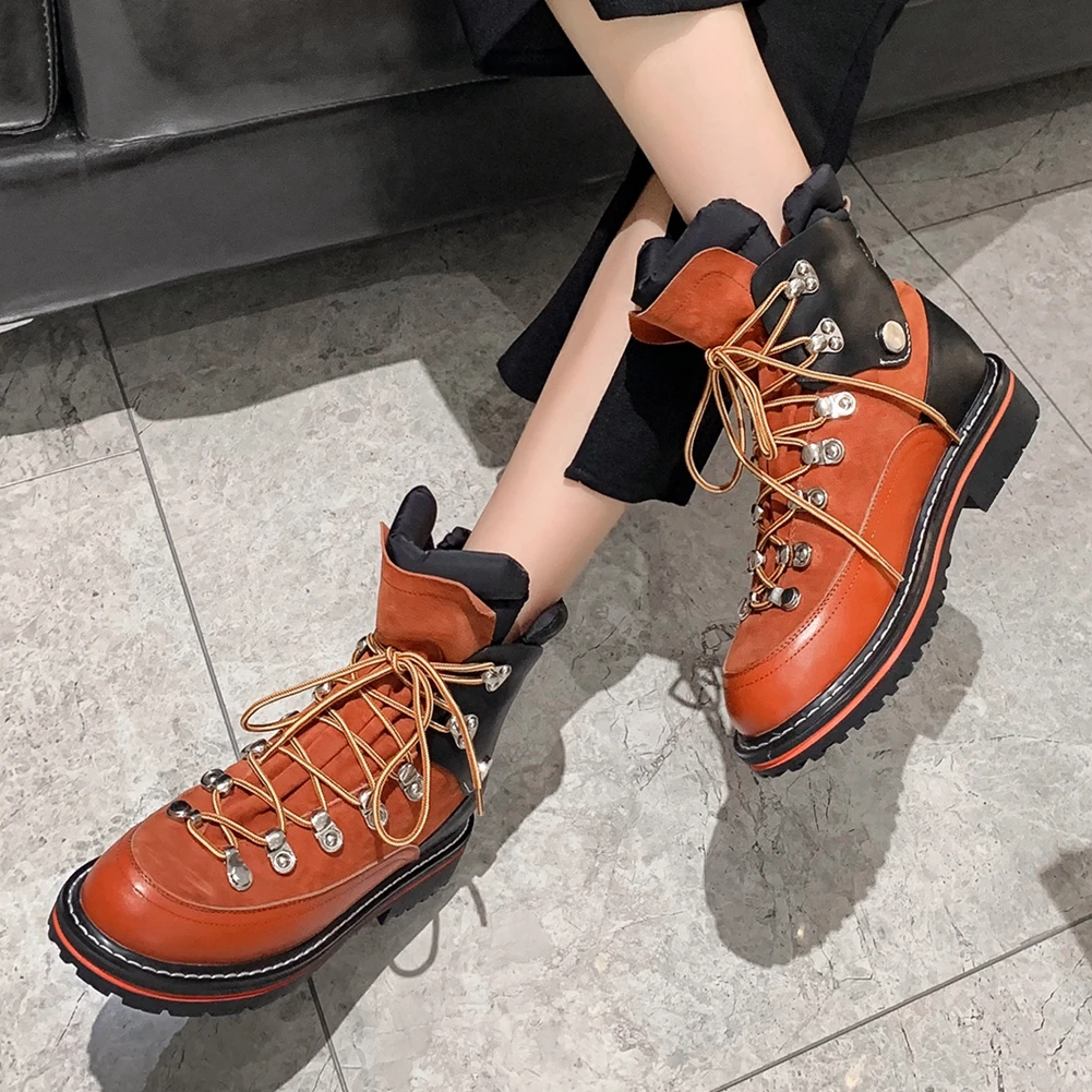 

New Arrivals Chic Winter Shoes Boots Women Shoelaces Genuine Leather Brand Design Skidproof Rubber Sole Outdoor Ankle Booties