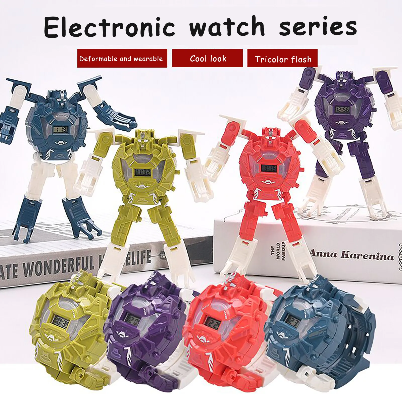 Kids Transformation Digital Watch Toys With Light Electronic Robot Wristwatch Boys Super Hero Deformed Figure Toy robot Gift | Игрушки и