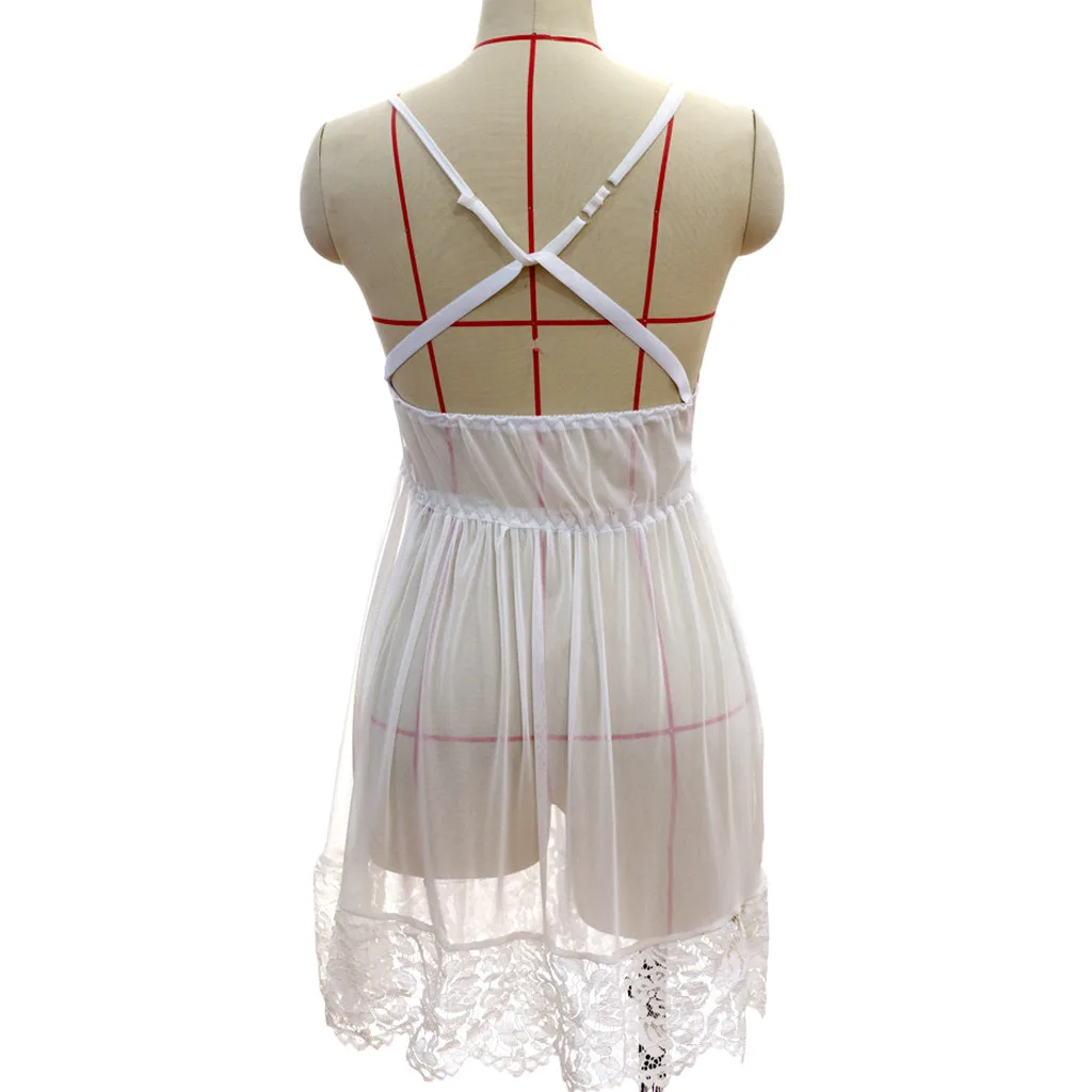 

Women Plus Size Sleepwear Sexy Lingerie See Through Lace Night Dress Babydoll Nightgown Sexy Nightwear Backcross Erotic Nightie